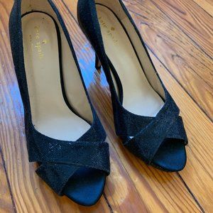 Kate Spade New York Black Starlight Glitter Billie Peep Toe Pumps Heels